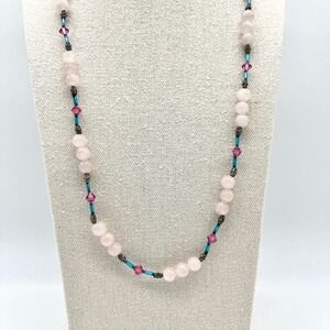Rose Quartz Beaded Necklace Pink‎ Crystal Accent Jewelry Gift for Her